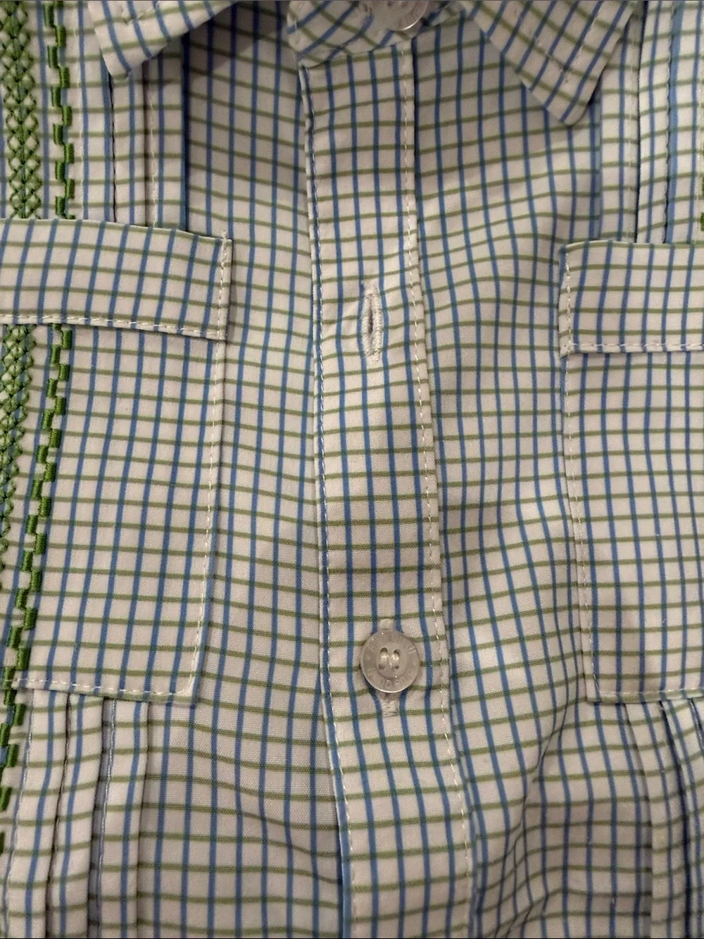 Blue Quail - Boys' Light Blue Checked Short Sleeve Shirt with Green Trim - Picture 4 of 5